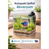 Melkan Home Kristal Şeffaf Nano Akvaryum Küpü 2,8 Litre – 15X15X15 cm Mini Betta ve Karides Akvaryumu