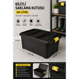 Melkan Home Saklama Kutusu & Oyuncak Kutusu Depolama Düzenleme Kasası 40 Litre Siyah Kilitli Kasa