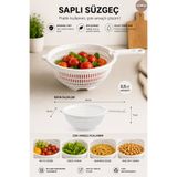 Melkan Home Saplı Çok Amaçlı Süzgeç 2,5 Litre – Sebze, Meyve ve Makarna Süzgeci Beyaz 35x23x11 cm