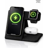 Mell & Swipe 3in1 Kablosuz Şarj Standı 15W Hızlı Şarj – Magsafe Uyumlu Telefon Saat Kulaklık Katlanabilir Şarj Istasyonu - Standart - Siyah