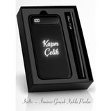 Mell & Swipe Kişiye Özel Isim Baskılı Kalem Işıklı Isme Özel Baskılı Powerbank 10000MAH Business Set Hızlı Şarj - Siyah