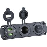 MELLİFERA 3'ü 1 Arada Çift USB Şarj Cihazı LED Voltmetre 12V 24V Güç Soketi Açma-Kapama Anahtarı, Çakmaklık, Paneli Şarj Cihazı