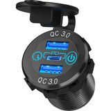 MELLİFERA Karavan Elektrik Kontrol Paneli 12V USB Type-A + Type-C Mavi Işıklı Tekil Ürün