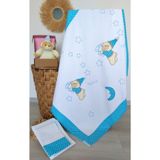 mellowbabystore %100 Pamuklu Mavi Büyük Puanlı Uyuyan Ayı Desenli Kalın Biyeli Bebek Pike Takımı