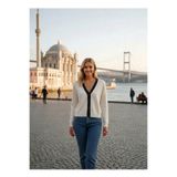 MELLY MORE SİYAH ÇİZGİLİ BEYAZ HIRKA STANDART (M-L)