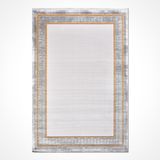 Melodi Gri Çerçeveli Modern Geometrik Etnik Desenli Boho Makinada Yıkanabilir Hafif Hav Toz Vermez Leke Tutmaz Kaymaz Taban Dijital Makine Baskı Halı Oturma Odası Salon Yolluk Koridor Mutfak Halısı