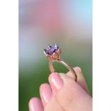 MELODİ GÜMÜŞ Kadın 14k Rose Altın Kaplama Mor Zirkon Taşlı Lotus Çiçeği Yüzük
