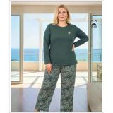 Melodi Kadın Büyük Beden %100 Pamuk Bisiklet Yaka Uzun Kollu Baharlık Pijama Takımı 17148 - 1 Adet 3Xl Petrol