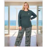 Melodi Kadın Büyük Beden %100 Pamuk Bisiklet Yaka Uzun Kollu Baharlık Pijama Takımı 17148 - 1 Adet