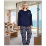 Melodi Kadın Büyük Beden %100 Pamuk Bisiklet Yaka Uzun Kollu Baharlık Pijama Takımı 17149 - 1 Adet 4Xl Lacivert