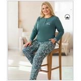Melodi Kadın Büyük Beden %100 Pamuk Düğmeli Yaka Uzun Kollu Baharlık Pijama Takımı 17145 - 1 Adet 2Xl Petrol