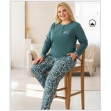 Melodi Kadın Büyük Beden %100 Pamuk Düğmeli Yaka Uzun Kollu Baharlık Pijama Takımı 17145 - 1 Adet