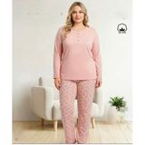 Melodi Kadın Büyük Beden %100 Pamuk Düğmeli Yaka Uzun Kollu Baharlık Pijama Takımı 17150 - 1 Adet