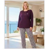 Melodi Kadın Büyük Beden %100 Pamuk Düğmeli Yaka Uzun Kollu Baharlık Pijama Takımı 17153 - 1 Adet 2Xl Mor