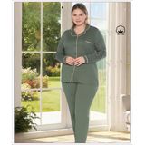 Melodi Kadın Büyük Beden %100 Pamuk Önden Düğmeli Uzun Kol Baharlık Pijama Takımı 17138- 1 Adet Haki 3Xl