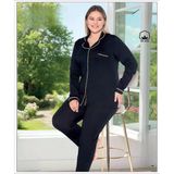 Melodi Kadın Büyük Beden %100 Pamuk Önden Düğmeli Uzun Kol Baharlık Pijama Takımı 17139- 1 Adet Siyah 2Xl