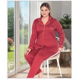 Melodi Kadın Büyük Beden %100 Pamuk Önden Düğmeli Uzun Kol Baharlık Pijama Takımı 17140- 1 Adet - Bordo - 3XL