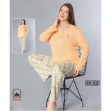 Melodi Kadın Büyük Beden Standart Kalıp %100 Pamuk Düğmeli Yaka Uzun Kol Baharlık Pijama Takımı 17096- 1 Adet 2Xl Turuncu