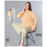 Melodi Kadın Büyük Beden Standart Kalıp %100 Pamuk Düğmeli Yaka Uzun Kol Baharlık Pijama Takımı 17096- 1 Adet 4Xl Turuncu