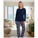 Melodi Kadın Standart Kalıp %100 Pamuk Bisiklet Yaka Uzun Kollu Baharlık Pijama Takımı 16229 - 1 Adet Xl Lacivert