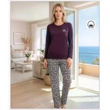 Melodi Kadın Standart Kalıp %100 Pamuk Bisiklet Yaka Uzun Kollu Baharlık Pijama Takımı 16233 - 1 Adet L Mor