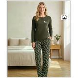 Melodi Kadın Standart Kalıp %100 Pamuk Düğmeli Yaka Uzun Kollu Baharlık Pijama Takımı 16231 - 1 Adet M Haki