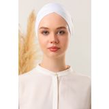 Melodi Scarf Bağlamalı Dikişsiz Çapraz Bone Beyaz