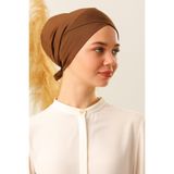 Melodi Scarf Bağlamalı Dikişsiz Çapraz Bone Kahverengi