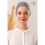 Melodi Scarf Kadın Tesettür Dikişsiz Penye Bone Koyu Gri Pamuklu Kaymayan Bone Koyu Gri