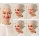Melodi Scarf Kadın Tesettür Dikişsiz Set Bone Bej 5 Adet Bağlamalı Penye Bone - Standart