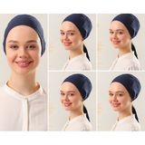 Melodi Scarf Kadın Tesettür Dikişsiz Set Bone Lacivert 5 Adet Bağlamalı Penye Bone - Standart