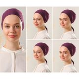 Melodi Scarf Kadın Tesettür Dikişsiz Set Bone Mor 5 Adet Bağlamalı Penye Bone - Standart