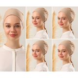 Melodi Scarf Kadın Tesettür Dikişsiz Set Bone Sütlü Kahve 5 Adet Bağlamalı Penye Bone - Standart