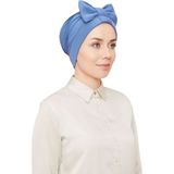 Melodi Scarf Kadın Tesettür Fiyonklu Dış Bone Hazır Türban Saks Mavisi - Standart