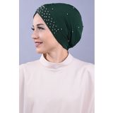 Melodi Scarf Kadın Tesettür İncili Taşlı Havuz Dış Bone Zümrüt Yeşili