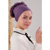 Melodi Scarf Kadın Tesettür Önü Dikişsiz Fırfırlı Penye Bone Mor