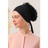 Melodi Scarf Kadın Tesettür Önü Dikişsiz Fırfırlı Penye Bone Siyah