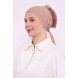 Melodi Scarf Kadın Tesettür Önü Dikişsiz Fırfırlı Penye Bone Sütlü Kahve