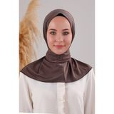 Melodi Scarf Kadın Tesettür Pratik Çıtçıtlı Sandy Fular Hazır Deniz Havuz Uyumlu Bone Kahverengi - Standart