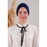 Melodi Scarf Kadın Üç Bantlı Çapraz Hazır Türban Dış Bone Lacivert Lacivert