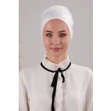 Melodi Scarf Tesettür Fırfırlı Çapraz Bone Ekru