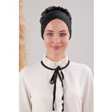 Melodi Scarf Tesettür Fırfırlı Çapraz Bone Siyah