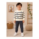 Melodikids Erkek Çocuk Futbol Topu Baskılı Çizgili Mevsimlik Sweatshirt Eşofman 2'li Takım 3-6 Yaş