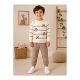 Melodikids Erkek Çocuk Futbol Topu Baskılı Çizgili Mevsimlik Sweatshirt Eşofman 2'li Takım 3-6 Yaş