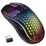 MELOGAGA Kablosuz Oyun Faresi Petek 2.4G USB Kablosuz Fare RGB Şarj Edilebilir PC Oyun Fareleri 7 Renkli LED Işıklar, Windows Dizüstü Bilgisayar Masaüstü Bilgisayarlar için 3 Ayarlanabilir DPI -Siyah