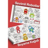 Melolisa Robotlar Dev Boyama Kağıdı 2 Metre Sevimli Robot Aktivite Rulosu - Çocuk Eğitici Rulo