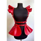Melonika Deri Elbise Harness, Şık Mini Deri Elbise, Prenses Deri Elbise - BRF1001 - Siyah - S - M