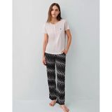 Melonika Pierre Cardin PC9165-X Kadın Kısa Kol Büyük Beden Pijama Takımı - Açık Bej - 3XL