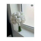 Melonİst Saf Beyaz Gelin Buketi & Damat Yaka Çiçeği Seti – Minimal Şakayık Tasarım