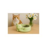 melora 14 cm Kedi Taş Kase,Kedi Şeklinde Takı toka kasesi,cat bowl,kedi organizer,kedi dekor obje yeşil